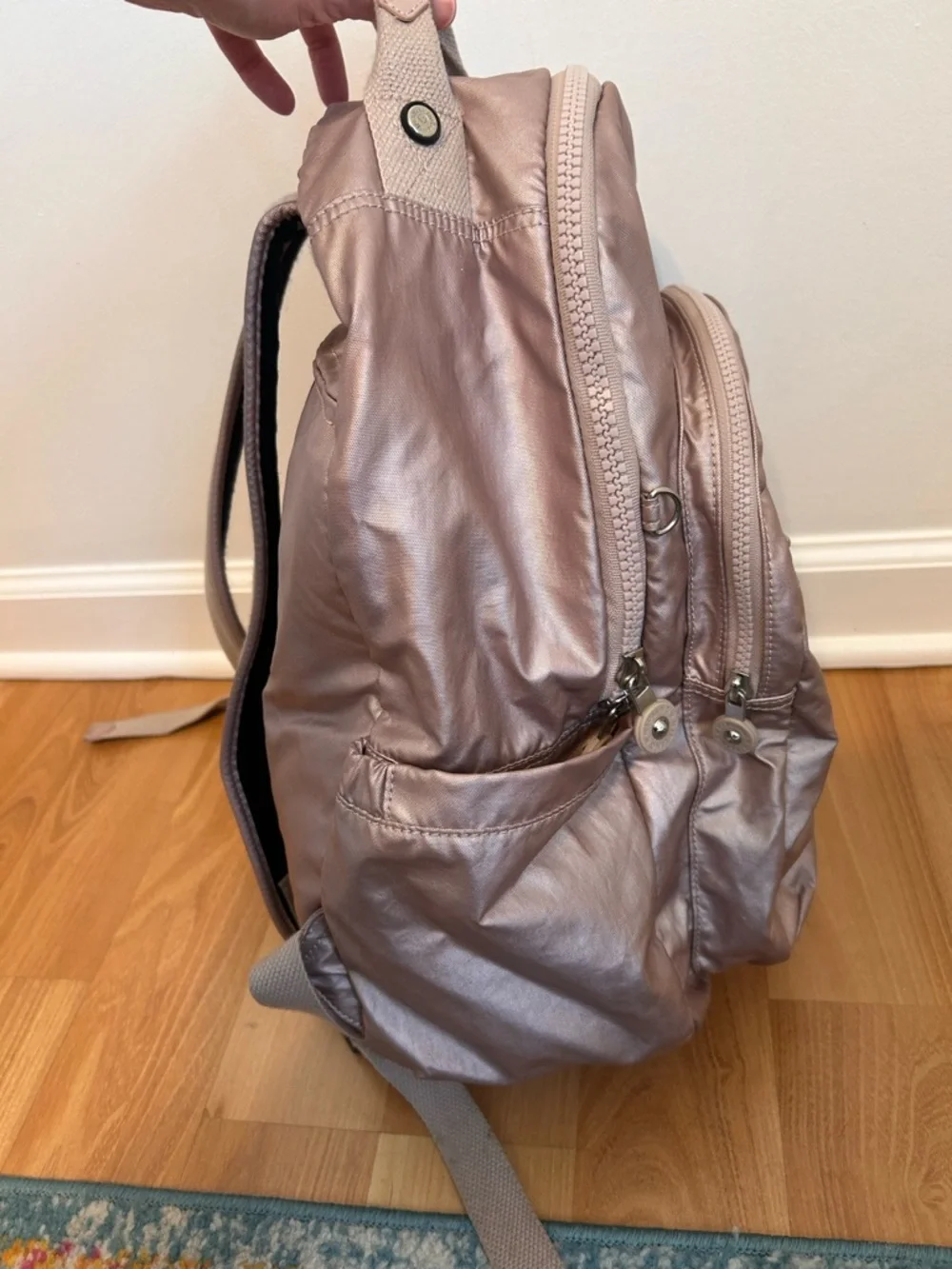 Kipling Pink Metallic Diaper Bag/Backpack- 15.5”